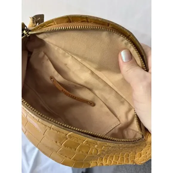Nanushka Lubo Belt Bag Curry Brown Embossed Leather Crossbody Croc